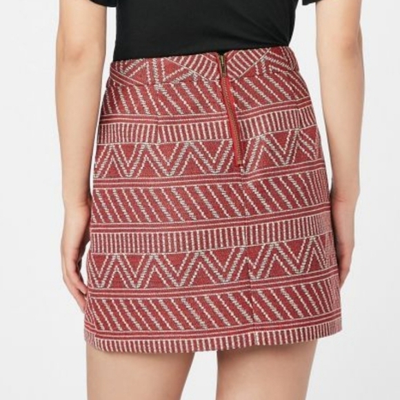 JustFab Jacquard Tapestry Woven A-Line Mini Skirt XS Red White - Picture 3 of 17
